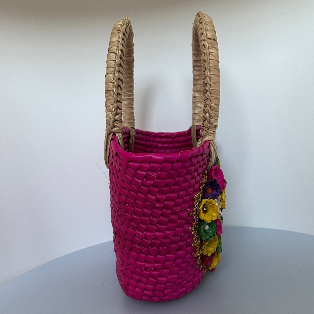 handmade Palm Floral Woven Tote Bag - Picture 3 of 6